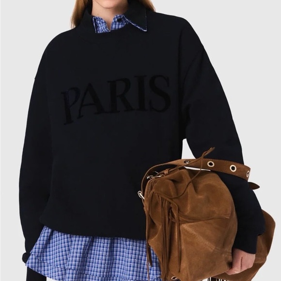 Maje Tops - ** NWT ** Paris embossed logo sweatshirt - Size 3, Navy